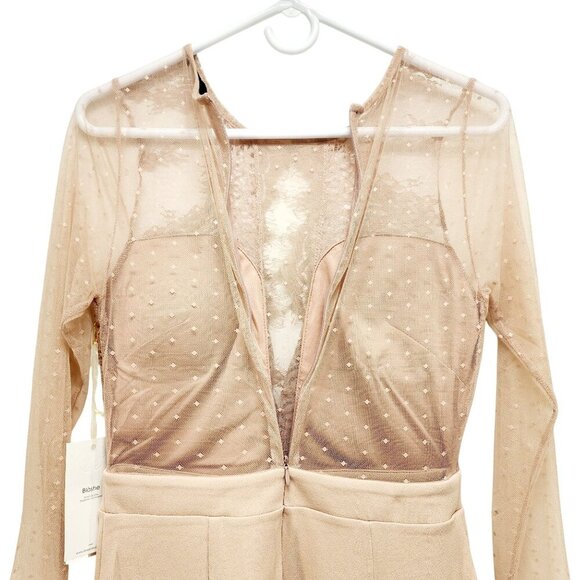 Blāshe Blush Lace Overlay Sheer Polka Dot Mesh Long Sleeve Mini Dress Size Small - Picture 11 of 12